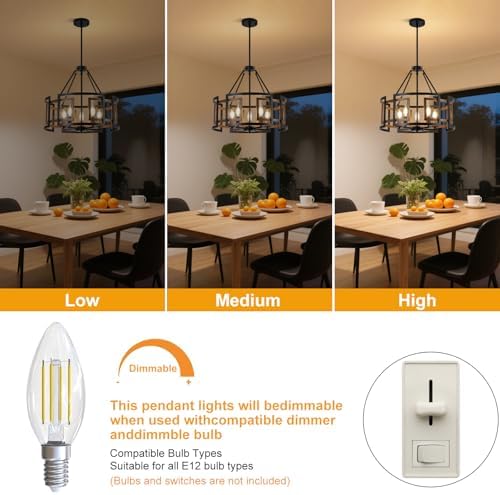 20" Dining Room Light Fixture/Chandelier Over Table, 5-Light Black & Wood Grain Farmhouse Chandeliers for Dining Room, Industrial Metal Hanging Pendant Lights Fixture for Kitchen Island Foyer Entryway - Image 4