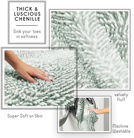 Clara Clark Bathroom Accessories Set - 27PC Bathroom Set with Adhesive Corner Shower Caddy Hanging, Bathroom Sets with Shower Curtain and Rugs, Ombre Sage Green Shower Curtain Set with Trash Can - Image 5