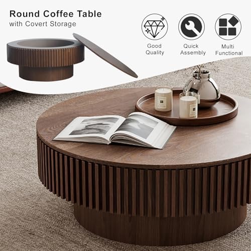 Round Coffee Table with Storage, Modern Wooden Coffee Table - Image 6