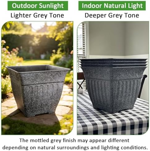 BTPLASTIK 4-Pack 18 Inch Large Outdoor Planters, Stone-Like Finish, Gray - Image 6