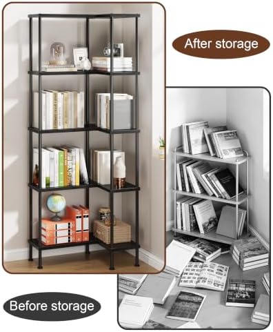 HIGDBFE 5-Tier L-Shaped Corner Bookshelf, 60" Tall Modern Corner Shelf - Image 4