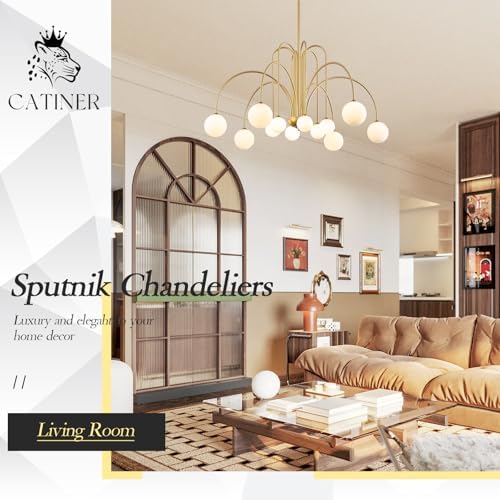 CATINER Modern 52" 12-Light Gold Sputnik Chandelier with Milk Glass Globe - Image 5