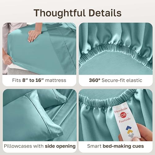 California Design Den Soft 100% Cotton Sateen Full Size Sheet Sets, Teal - Image 5