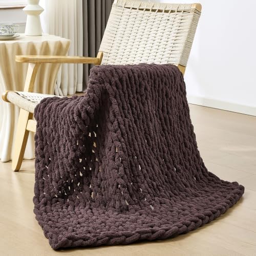 Bigacogo Chunky Knit Throw Blanket for Couch, 40x40 inches, Chocolate by Bigacogo