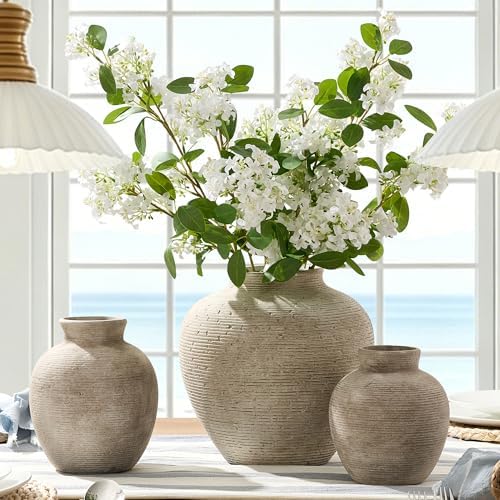 Vanselia Ceramic Flower Vase Home Decor - Small Farmhouse Table Vases Rustic Vintage Living Room Kitchen Bedroom Decorations for House Book Shelf Office Coffee Desk Dining Fireplace (6" Retro) - Image 5
