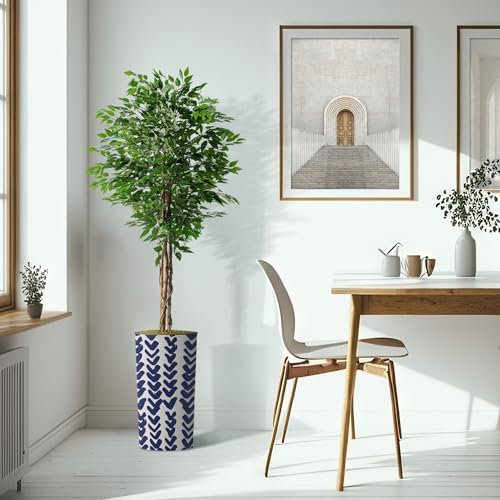 Artificial Tree in Modern Pattern Planter, Fake Ficus Silk Tree for Indoor and Outdoor Home Decoration - 75" Overall Tall (Plant Pot Plus Tree) - Image 6
