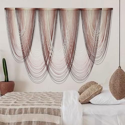 Macrame Wall Hanging Dip Dyed Pink Boho Yarn Fiber Wall Art 57" W x 41" L by IOWER