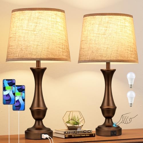 Touch Lamps for Nightstand, 3 Way Dimmable Lamps for Bedroom with USB C+A by SeealleLighting