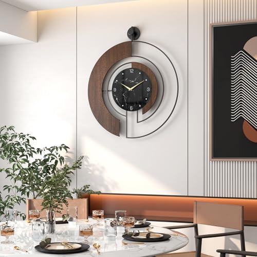 Modern Walnut Marble Dial Wall Clock, Large Wood Metal Frame Silent Non Ticking Wall Clocks for Living Room, Bedroom Decoration, Contemporary Home Wall Decor Gift Idea, 26.4 in - Image 6