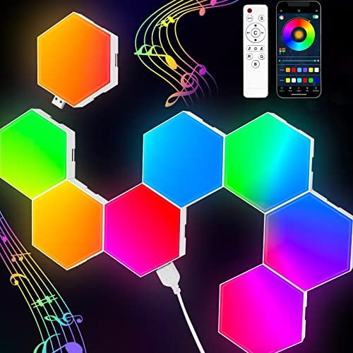TISOFU 8 Pack Hexagon Lights LED Wall Panels, RGB Color Gaming Light Decoration with APP/Music Sync & Remote, Boys DIY Smart Modular Hexagonal Honeycomb Bedroom Glide Hex Tiles Panel by TiSOFU