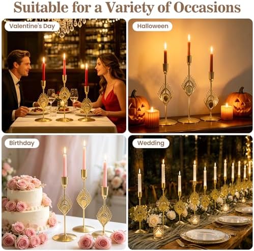 GOESWELL Candle Sconces Decor: Wall Candle Sconces Gold Taper Candle Holders Vintage Candle Holders Set of 3 for Table Centerpieces Living Room (Candlestick Holder) - Image 6