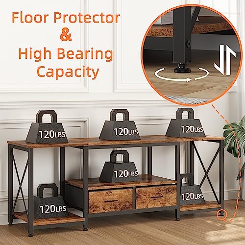 GYIIYUO TV Stand with Fabric Drawer - Entertainment Center and Industrial TV Console Table with Open Storage Shelves for Living Room, Bedroom - 55.1" Rustic Brown - Image 5
