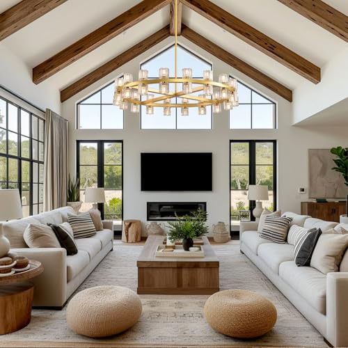 36" K9 Crystal Chandeliers, Gold Round Chandelier for Dining Room, Living Room, Dining Chandelier Over Table, Sutable for Bedroom,Foyer, Entryway, Stairs, Kitchen Includes Bulbs - Image 2