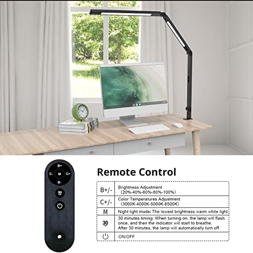 LED Desk Lamp with Clamp, Architect Desk Lamp for Home Office with Remote Control, Swing Arm Clamp on Computer Light, Clip-on Eye-Care Adjustable 5 Brightness Levels Table Light for Working Drafting - Image 4