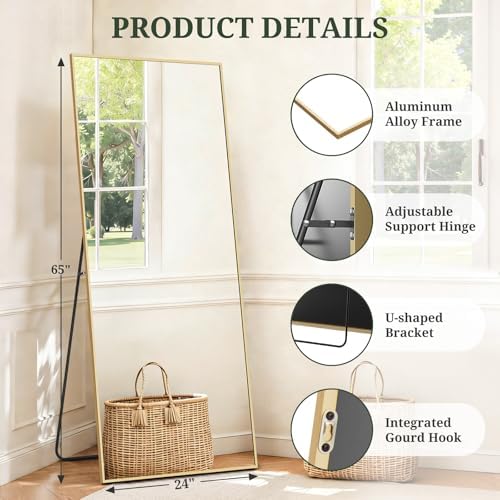 Mirror Full Length 65"x24", Rectangle Full Body Floor Mirrors with Stand - Image 4