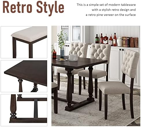 Harper & Bright Designs 6-Piece Dining Table and Chair Set with Special-Shaped Legs and Foam-Covered Seat Backs&Cushions for Dining Room (Espresso) - Image 4