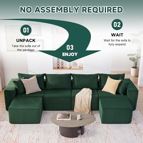 135.4" Modular Boneless Couch, Sectional Couches for Living Room, Green - Image 5