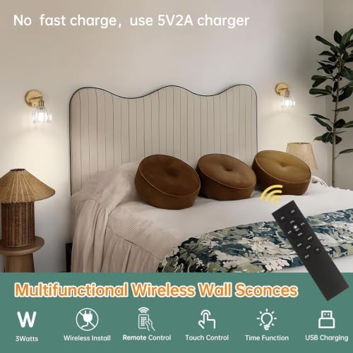 Shenmoyl Battery Operated Vintage Wall Sconces with Transparent Tulip Glass Lampshade Battery Powered Wall Lighting for Bedside Bedroom Doorway, Set of 2 - Image 4