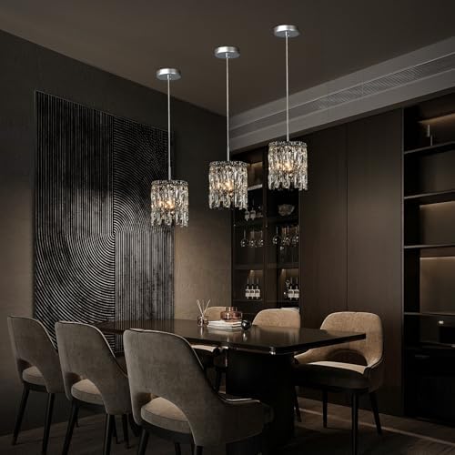 Modern Chrome Crystal Pendant Lights for Kitchen Island Set of 3 - Image 3