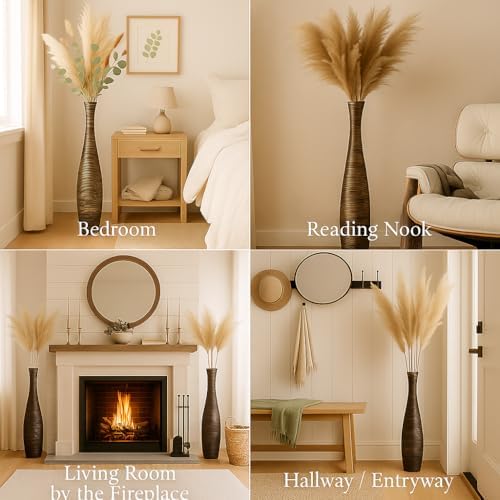 Leewadee Large Floor Vase 41 inches Mango Wood for Pampas Grass, Dried Flowers - Image 4