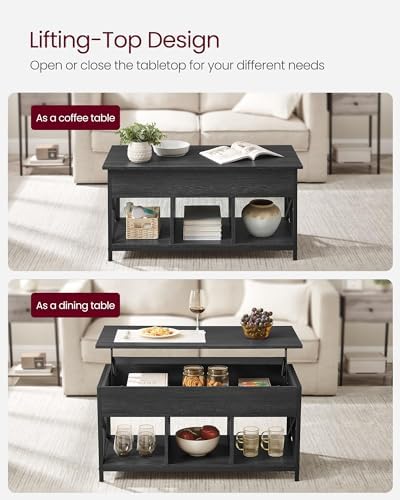 VASAGLE Lift Top Coffee Table with Storage Shelf, 3 Compartments - Image 4