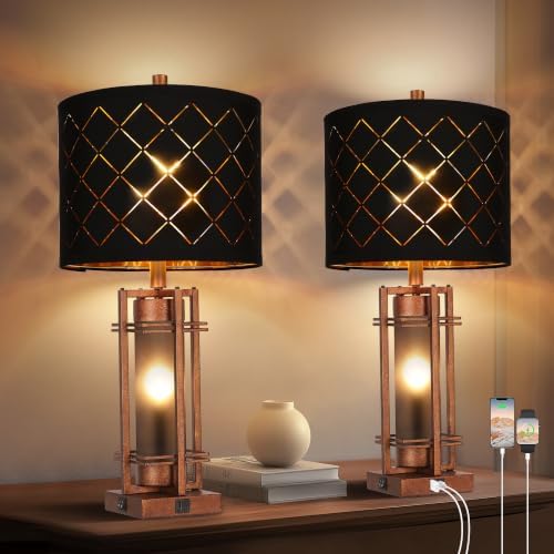 WIHTU 27'' Modern Table Lamp with Nightlight, Glod Metal Bedside Lamps by WIHTU
