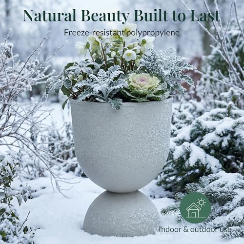 KOL 18 Inch Tall Planters, Beige Plastic Urn Planters, 2 Pack - Image 6