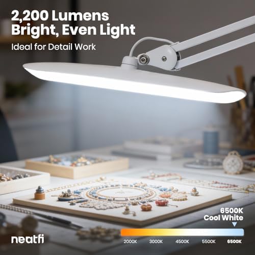 Neatfi XL 2200 Lumens 24W LED Desk Lamp - 4-Level Dimmable Task Light | Home Office, Crafts & Workbench | 20-Inch Wide Head (White, Non-CCT with Base) - Image 6