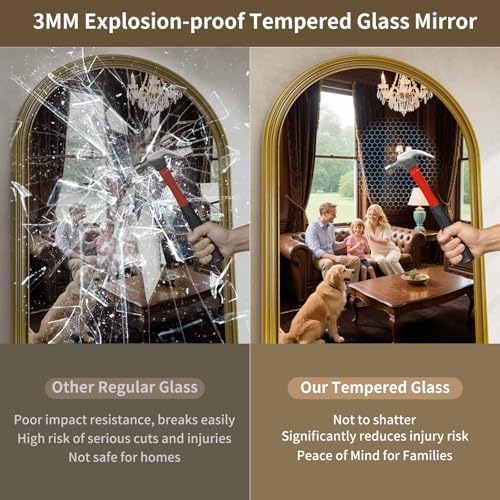 71"x32" Gold Ornate Antique Vintage Arched Full Length Mirror with Stand, Floor Standing Mirrors for Living Room Bedroom Entryway Cloakroom Outfit Check with Shatter-proof Nano Tempered Glass - Image 5