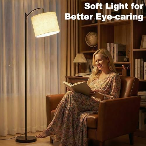 mukuxin Floor Lamp, LED Floor Lamp with Foot Switch & Adjustable Linen Lampshade, 3 Color Temperature Tall Modern ARC Standing Lamps for Living Room Office Bedroom (9W Blub Included) - Image 6