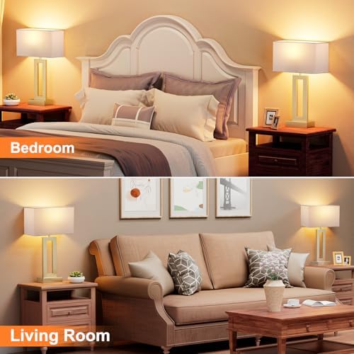 Seealle Nightstand Table Lamps for Bedrooms Set of 2 - Touch Bedside Lamp with USB C+A, 3 Way Dimmable Living Room Lamps for End Tables Set of 2(White&Gold) - Image 5