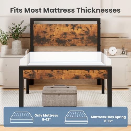 Sweetcrispy Twin 14 Inch Platform Bed Frame with Headboard & Storage, Rust - Image 6
