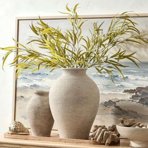 Vanselia Ceramic Flower Vase Home Decor - Large Tall Farmhouse Table Vases Rustic Vintage Living Room Kitchen Bedroom Decorations for House Book Shelf Office Coffee Desk Dining Fireplace (13.8" Retro) - Image 5