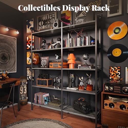 Huuger 5 Tier Bookshelf, L Shaped Corner Bookshelf with 10 Open Shelves, 49.4 Inch Straight Wide Bookcase with Metal Frame and Wooden Board, Adjustable Feet, Grey - Image 3
