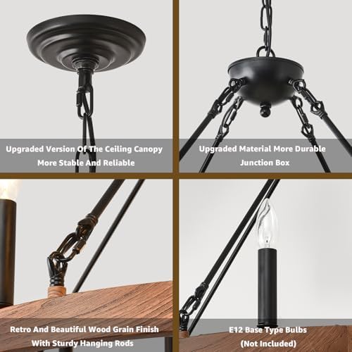 Wood-Grain Wagon Wheel Chandelier 32-Inch Modern Farmhouse Chandelier - Image 4