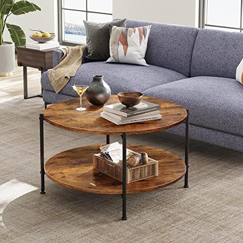 WLIVE Round Coffee Table, 32.6" Small Coffee Table with Storage Shelf, 2-Tier Circle Wood Center Table for Living Room, Apartment, Rustic Brown (Rustic Brown, 32.6" D x 32.6" W x 17.5" H) - Image 6