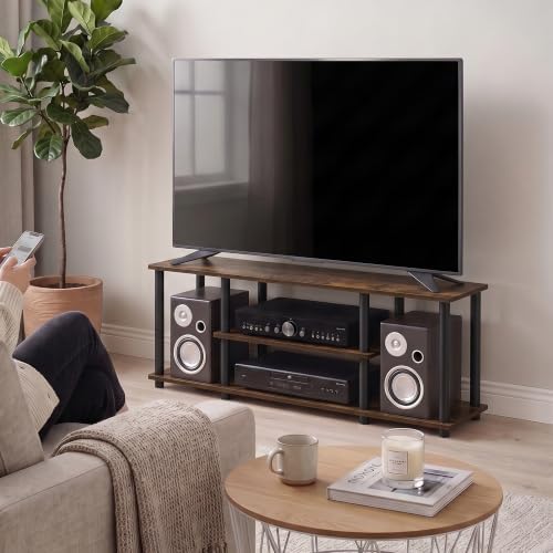 Furinno Turn-N-Tube No Tools 3D 3-Tier Entertainment Stand up to 50 inch TV, Amber Pine/Black - Image 3