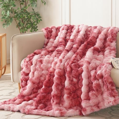 COOVA Soft Bubble Faux Fur Throw Blanket, 50"x60", Tie-dye Magenta by COOVA