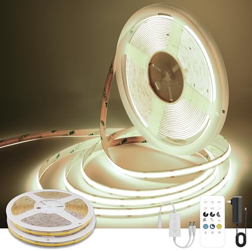 Pandery COB LED Strip Lights Natural White,24V Dimmable led Light Strip KIT with Remote and app Control,4000K 65FT/20m 8mm Wide Ra>90 Cuttable Flexible Strip Lights for Bedroom,Shelf,Cabinet by PanderyCOBLightUPYourLife