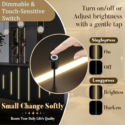 6-Lights LED Recessed Lighting Wall Panel Lights,Self-Adhesive Wood Slat Wall Panel Strip Light,4000K Touchable Switch Dimmable LED Aluminum Channel lamp,Under Cabinet Light(39in+31.5in+23.6in) - Image 5