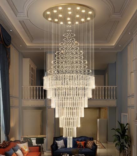 HAIXIANG W40 x H120 Glam Chandelier with LED Bulbs Crystal Raindrop High Ceiling Pendant Light for Entrance Large Villa Chandelier Foyer Lighting Fixtures Gold - Image 5