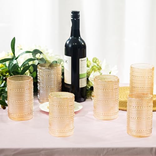 XKXKKE Amber Hobnail Beaded Drinking Glasses Set of 6, 15 oz Vintage Glassware Set Romantic Water Glasses Tumbler, Water Cups, Clear Embossed Glassware Set for Beer, Juice, Cocktail, Soda, Beverages - Image 3