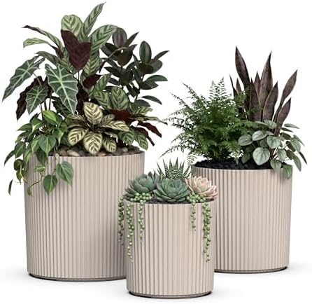 Mayne Haven Round Fluted Modern Planter Set, Chai, 3-Pack by Mayne