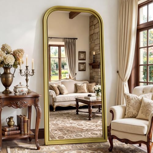 71"x32" Full Length Mirror with Stand, Arched PU Frame by FLYECHO