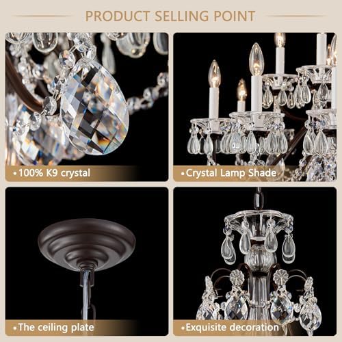 Vintage Large Brown Crystal Chandelier, 18‑Light Candelabra Pendant Ceiling Light Fixture, Maria Theresa Dining Room Chandelier for Foyer Entrance Staircase Lobby Banquet Hall - Image 5