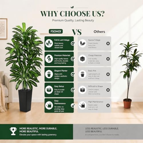 Artificial Dracaena Tree 6FT / Black Planter, Tall Plants Indoor - Image 5