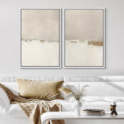 SIGNWIN Framed Canvas Print Wall Art Beige Gray Paint Strokes Abstract Grunge Landscape Prints Modern Art Minimalist Neutral Decor for Living Room, Bedroom, Office - 24"" x36 x2 White - Image 3