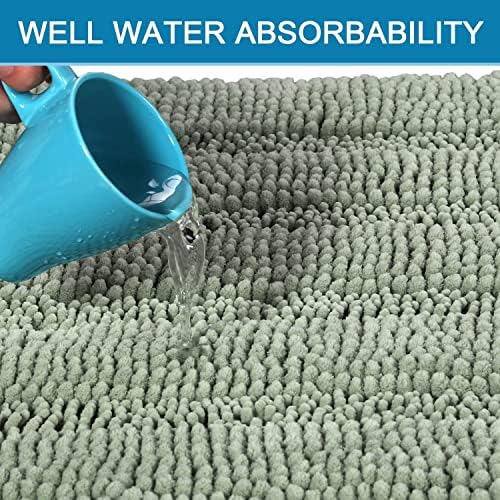 H.VERSAILTEX Bath Mats for Bathroom Non Slip Thick Chenille Striped Bath Rug Absorbent Fluffy Soft Shaggy Rugs Washable Dry Fast Plush Mats for Indoor, Bath Room, Tub - 17" x 24", Sage - Image 5