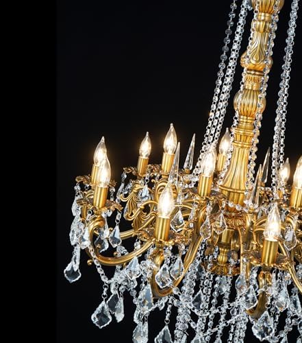 Gold Crystal Chandelier, Antique Gold Candle Chandelier High Ceiling H54" - Image 4