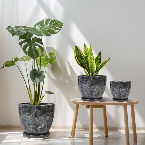 Ceramic Pots for Plant, 10+8+6 Inch Modern Flower Pot Indoor, Grey - Image 2